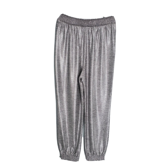 Anthropologie Shimmer Joggers Pants Pockets Metallic Silver - Picture 2 of 4